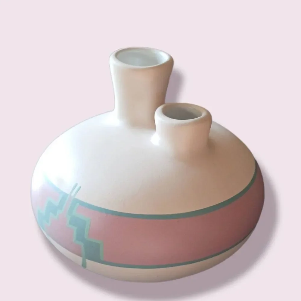 Arizona Handmade Sandstone Pottery Vase Southwest Desert Pink Turquoise USA